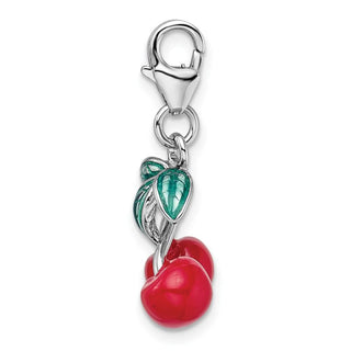 Sterling Silver 3-D Enameled Red Cherries w/Lobster Clasp Charm