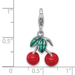 Sterling Silver 3-D Enameled Red Cherries w/Lobster Clasp Charm