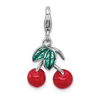 Sterling Silver 3-D Enameled Red Cherries w/Lobster Clasp Charm