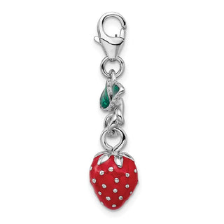 Sterling Silver 3-D Enameled Strawberry w/Lobster Clasp Charm