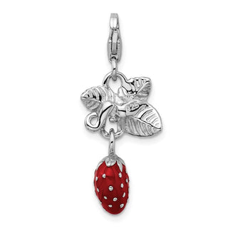 Sterling Silver 3-D Enameled Strawberry w/Lobster Clasp Charm