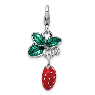 Sterling Silver 3-D Enameled Strawberry w/Lobster Clasp Charm