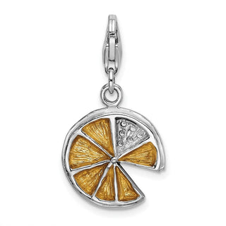 Sterling Silver 3-D Yellow Enamel Lemon Wedge w/Lobster Clasp Charm