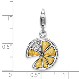 Sterling Silver 3-D Yellow Enamel Lemon Wedge w/Lobster Clasp Charm