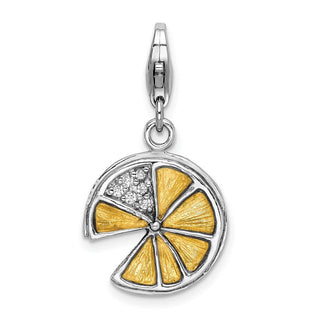 Sterling Silver 3-D Yellow Enamel Lemon Wedge w/Lobster Clasp Charm