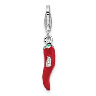 Sterling Silver Red Enamel Pepper w/Lobster Clasp Charm