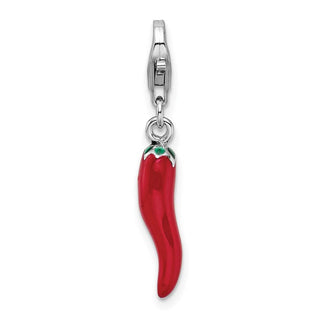 Sterling Silver Red Enamel Pepper w/Lobster Clasp Charm
