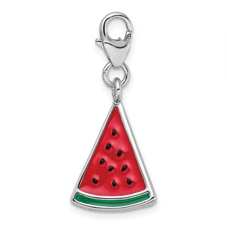 Sterling Silver 3-D Enameled Watermelon Wedge w/Lobster Clasp Charm