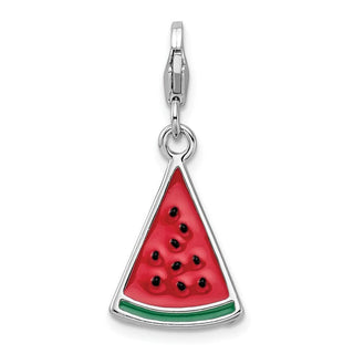 Sterling Silver 3-D Enameled Watermelon Wedge w/Lobster Clasp Charm