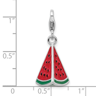 Sterling Silver 3-D Enameled Watermelon Wedge w/Lobster Clasp Charm