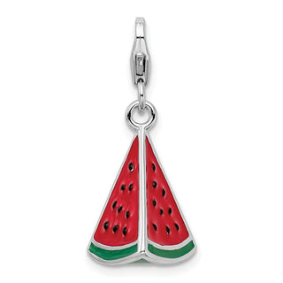 Sterling Silver 3-D Enameled Watermelon Wedge w/Lobster Clasp Charm