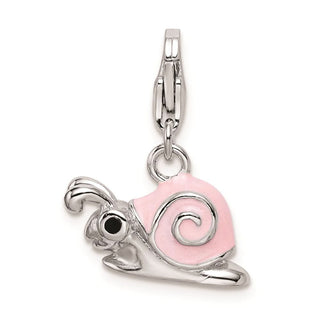 Sterling Silver Enamel Pink Snail w/Lobster Clasp Charm