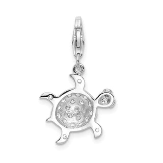 Rhodium-Plated Sterling Silver CZ Sea Turtle w/Lobster Clasp Charm
