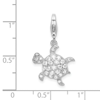 Rhodium-Plated Sterling Silver CZ Sea Turtle w/Lobster Clasp Charm