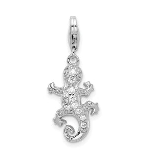 Rhodium-Plated Sterling Silver CZ Lizard w/Lobster Clasp Charm