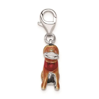 Sterling Silver 3-D Enamel Light Brown Dog and Toy w/ Lobster Clasp Charm