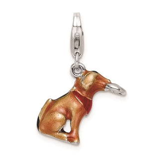 Sterling Silver 3-D Enamel Light Brown Dog and Toy w/ Lobster Clasp Charm