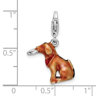 Sterling Silver 3-D Enamel Light Brown Dog and Toy w/ Lobster Clasp Charm
