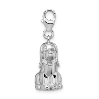 Sterling Silver 3-D Polished and Enameled Dog w/ Lobster Clasp Charm
