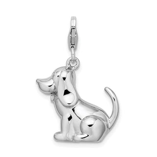 Sterling Silver 3-D Polished and Enameled Dog w/ Lobster Clasp Charm
