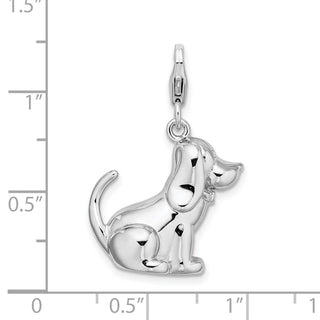 Sterling Silver 3-D Polished and Enameled Dog w/ Lobster Clasp Charm
