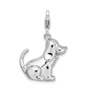 Sterling Silver 3-D Polished and Enameled Dog w/ Lobster Clasp Charm