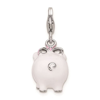 Sterling Silver 3-D Enameled Pig w/Lobster Clasp Charm