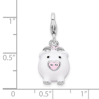 Sterling Silver 3-D Enameled Pig w/Lobster Clasp Charm