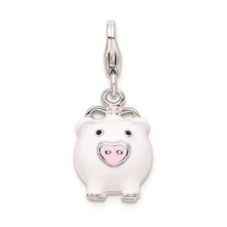 Sterling Silver 3-D Enameled Pig w/Lobster Clasp Charm