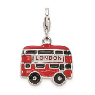 Sterling Silver Enamel Double Decker London Bus w/Lobster Clasp Charm