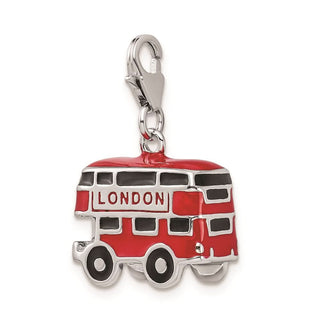 Sterling Silver Enamel Double Decker London Bus w/Lobster Clasp Charm