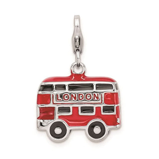 Sterling Silver Enamel Double Decker London Bus w/Lobster Clasp Charm