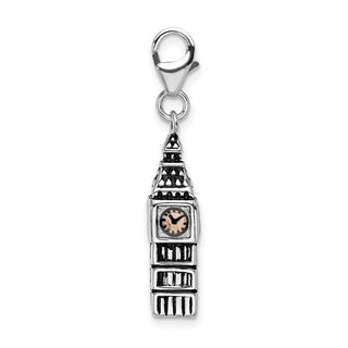 Sterling Silver 3-D Antiqued Big Ben w/Lobster Clasp Charm