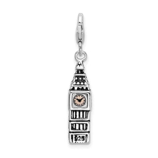 Sterling Silver 3-D Antiqued Big Ben w/Lobster Clasp Charm