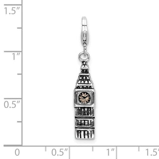 Sterling Silver 3-D Antiqued Big Ben w/Lobster Clasp Charm