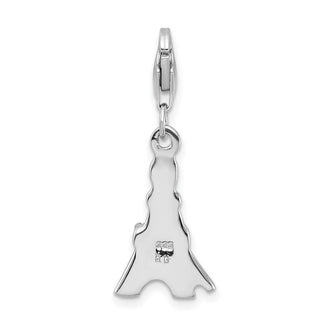 Sterling Silver Black Enameled CZ Eiffel Tower w/Lobster Clasp Charm