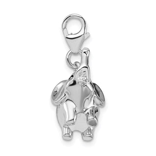 Sterling Silver 3-D Enameled Elephant w/Lobster Clasp Charm