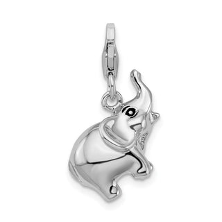 Sterling Silver 3-D Enameled Elephant w/Lobster Clasp Charm