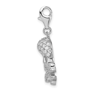 Rhodium-Plated Sterling Silver CZ Skull and Cross Bones w/Lobster Clasp Charm