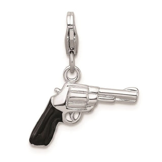 Rhodium-Plated Sterling Silver 3-D Enameled Pistol w/Lobster Clasp Charm