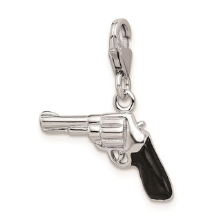 Rhodium-Plated Sterling Silver 3-D Enameled Pistol w/Lobster Clasp Charm