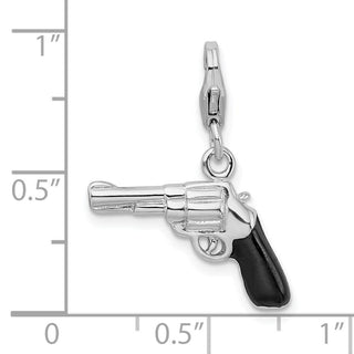 Rhodium-Plated Sterling Silver 3-D Enameled Pistol w/Lobster Clasp Charm