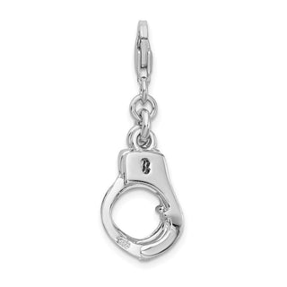 Sterling Silver 3-D Polished Movable Hand Cuffs w/Lobster Clasp Charm