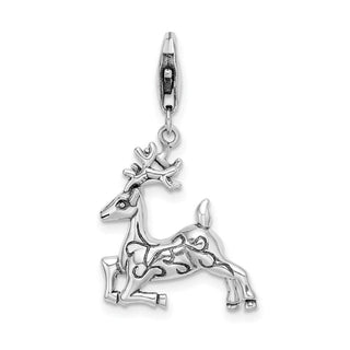 Sterling Silver 3-D Polished Reindeer w/Lobster Clasp Charm