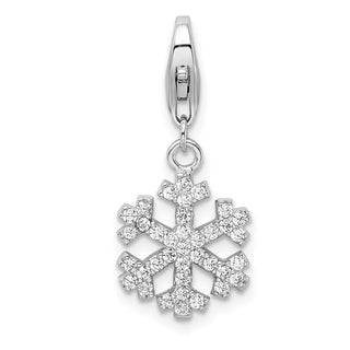 Rhodium-Plated Sterling Silver CZ Snowflake w/Lobster Clasp Charm