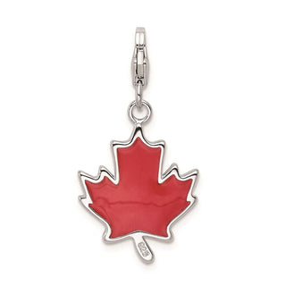 Sterling Silver 3-D Enameled Maple Leaf w/Lobster Clasp Charm
