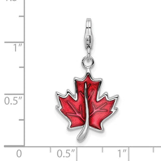 Sterling Silver 3-D Enameled Maple Leaf w/Lobster Clasp Charm