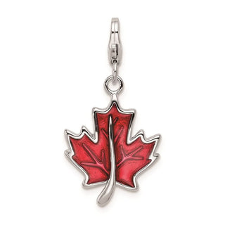 Sterling Silver 3-D Enameled Maple Leaf w/Lobster Clasp Charm