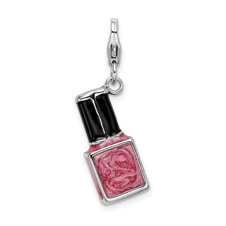 Sterling Silver 3-D Enameled Pink Nailpolish Bottle w/Lobster Clasp Charm