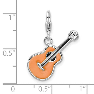 Sterling Silver 3-D Enameled Guitar w/Lobster Clasp Charm